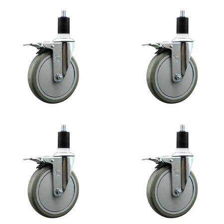 Service Caster 6'' Gray Poly Swivel 1-1/2'' Expanding Stem Caster Set Total Lock Brake, 4PK SCC-EXTTL20S614-PPUB-112-4